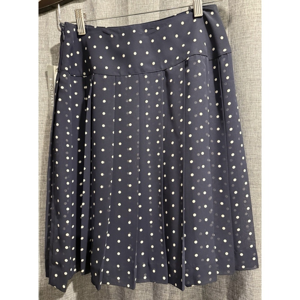 Nine West Pleated‎ Polka-Dot Lined Skirt Blue Petite Womans Size 2 Side Zip NWT